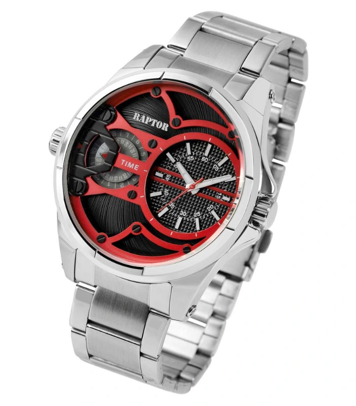 RAPTOR Herrenuhr “Gabriel” mit 2 Uhrwerken, Edelstahlband, 3ATM