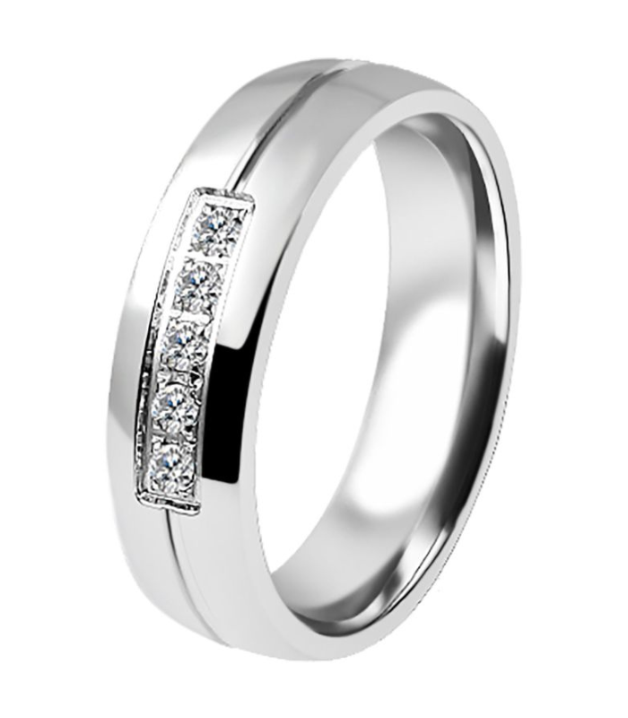 Akzent Damen-Partnerring, Edelstahl, Similibesatz, silberfarben