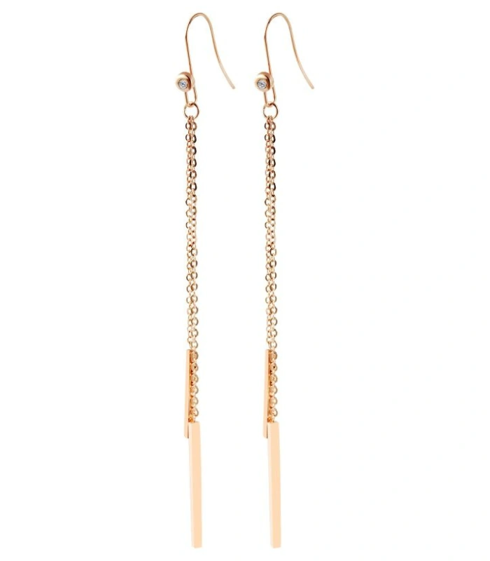 Boucle d’oreille Akzent en acier inoxydable avec pierre et chaîne, longue, couleur rose doré, longueur : 12 cm / largeur : 0,2 cm / épaisseur : 0,2 cm