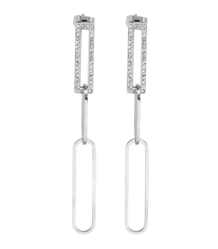 Boucles d’oreilles Akzent en acier inoxydable, rectangle avec strass, couleur argent