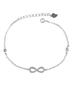 "Dalal" 925/rh Echt Silber Armband 17 + 3 cm, Infinity, Zirkoniabesatz, silberfarben rhodiniert