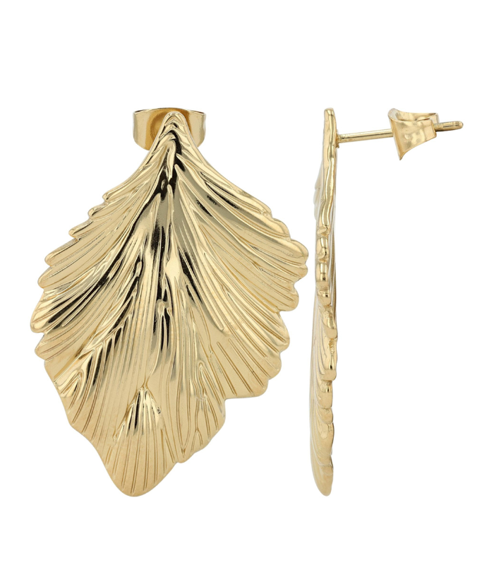 Große silberne Ohrstecker in Blattform mit strukturierter Oberfläche