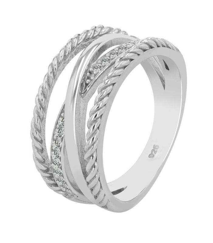 "Ambre" 925/- Echt Silber Damenring, rhodiniert und mit Besatz