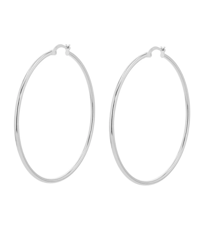Créoles en argent véritable 925/- « Ninfea », simples, rhodiées