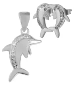 Silber Schmuck-Set, Anhänger,Ohrstecker Delphin mit Steine ,925/rhodiniert