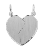 Pendentif d’amitié en argent véritable 925/- « Arias », cœur, mat/poli, rhodié