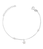"Arij" 925/rh Echt Silber Armband 14 + 3 cm, Sternanhänger , Zirkoniabesatz, silberfarben/ rhodiniert