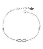 "Dalal" 925/rh Echt Silber Armband 17 + 3 cm, Infinity, Zirkoniabesatz, silberfarben rhodiniert