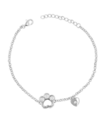 Bracelet en argent véritable 925/- « Darling » patte & cœur, zirconias, argenté, rhodié