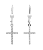 Boucles d’oreilles pendantes en or 333/- « Layana » croix avec zirconia, or blanc, 8 carats
