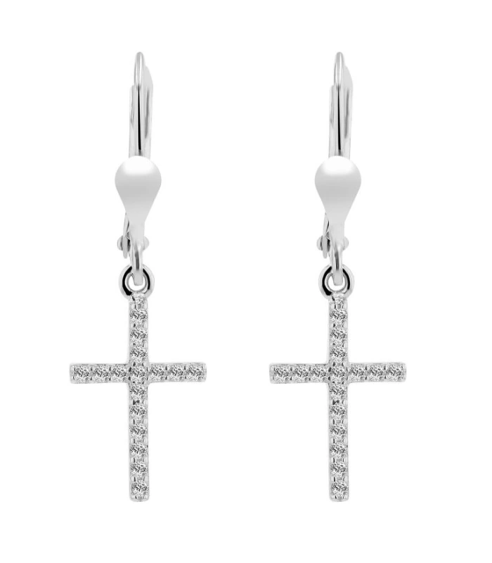 333/- Gold “Layana” Ohrhänger Kreuz mit Zirkonia, Weißgold, 8 Karat