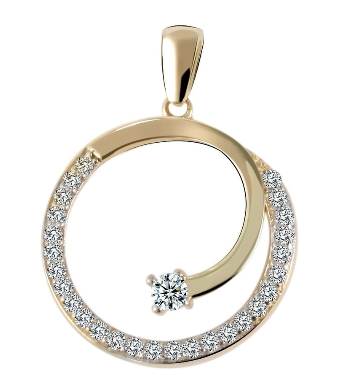 Pendentif en or 375/- « Jennifa » sans chaîne, avec zirconiums, 9 carats, rond, or blanc