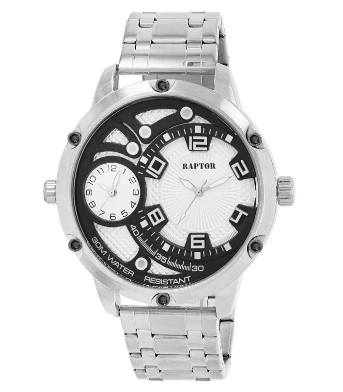 Raptor Herrenuhr „Ayaz“ Dual-Time, mit Edelstahlarmband, Ø 52 mm