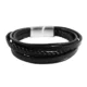 « Eddie » Bracelet Akzent en cuir véritable/simili cuir, tressé, noir, couleur argent, 22cm - 2