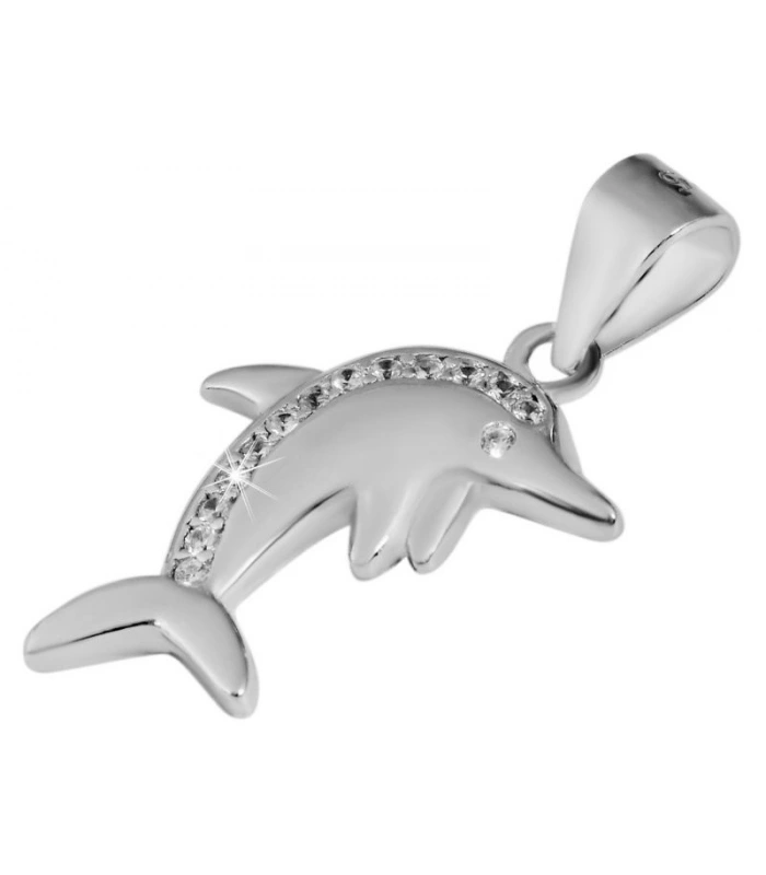 Silber Schmuck-Set, Anhänger,Ohrstecker Delphin mit Steine ,925/rhodiniert