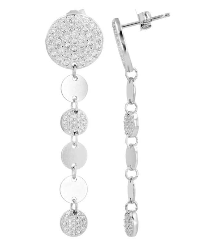 Clous d’oreilles en argent véritable 925/- « Kerry » avec pendant et pierres en zirconia, de couleur argentée, rhodiées