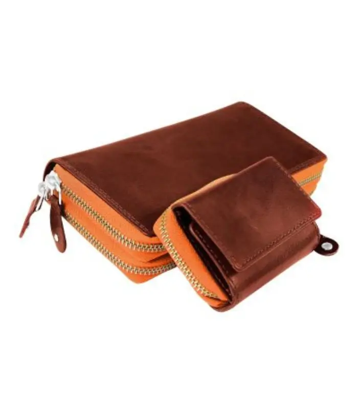 Just Echtleder-Geldbörsen im Set, RFID-Schutz, grau