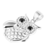 Pendentif en argent véritable 925/- sans chaîne « Beba », chouette ornée de zirconias, 925/rhodié – Image 2
