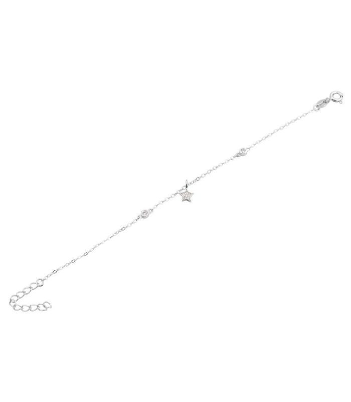 Bracelet en argent véritable 925/rh « Arij » 14 + 3 cm, pendentif étoile, zirconias, argenté / rhodié