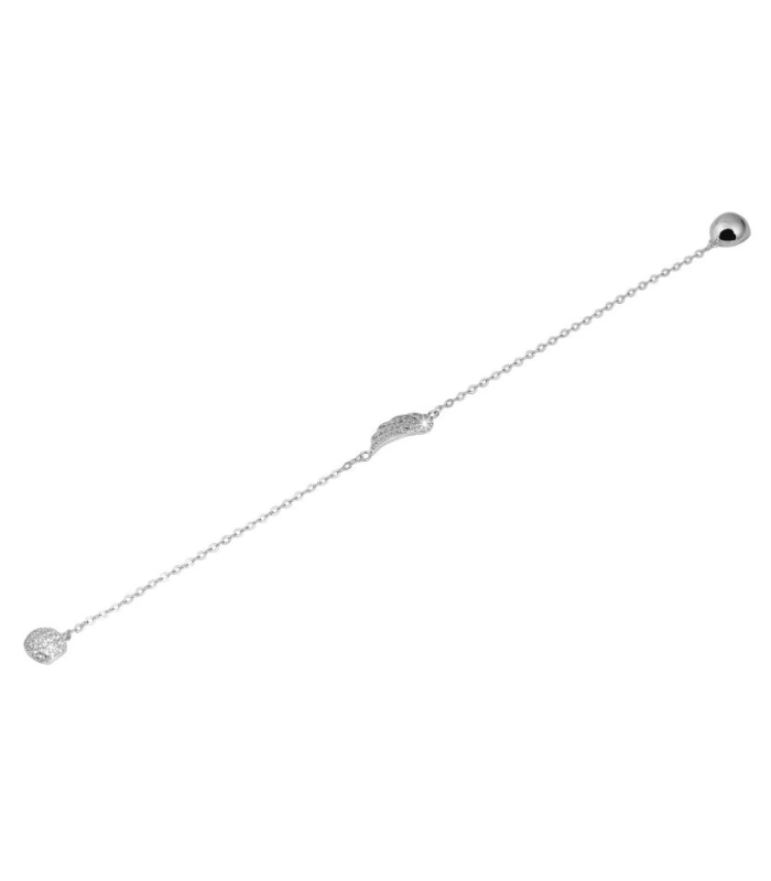 925/- Echt Silber Damen Armband, Flügel Anhänger mit 57 klaren Zirkonia Steinen und Magnetverschluss, rhodiniert