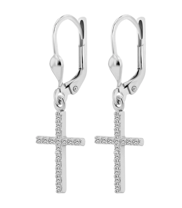 Boucles d’oreilles pendantes en or 333/- « Layana » croix avec zirconia, or blanc, 8 carats
