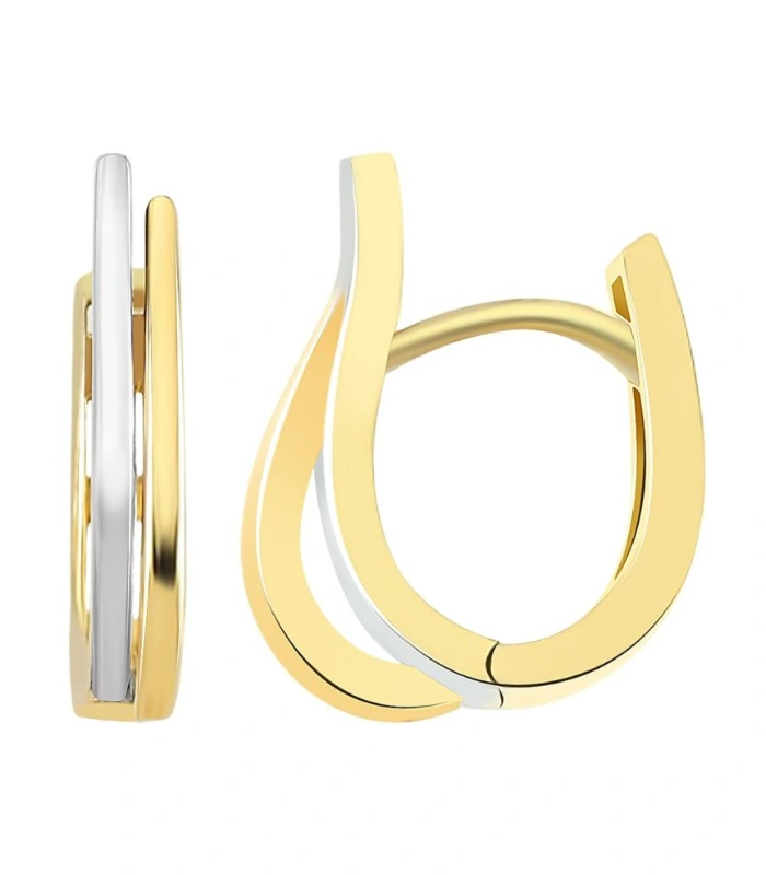 Créoles à cliquet en or 333/- « Njola », en forme de U, bicolores (or jaune & or blanc), 8 carats