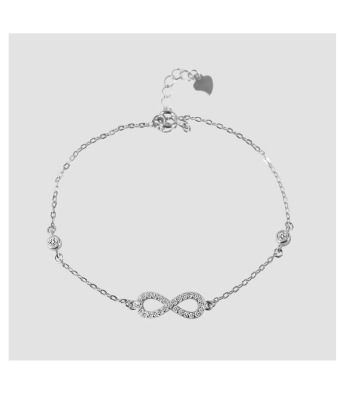 "Dalal" 925/rh Echt Silber Armband 17 + 3 cm, Infinity, Zirkoniabesatz, silberfarben rhodiniert - 1