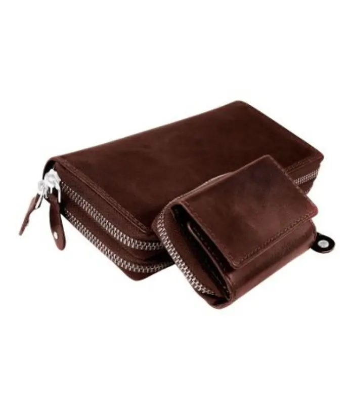 Just Echtleder-Geldbörsen im Set, RFID-Schutz, grau