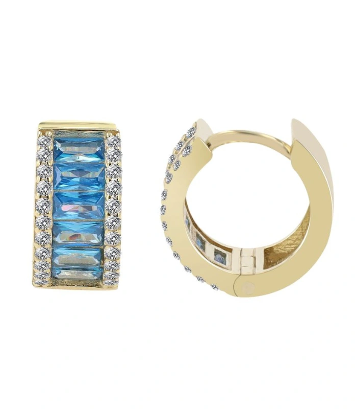 Créoles à cliquet en or 333 « Avala », or jaune, 8 carats, ornées de zirconias bleus