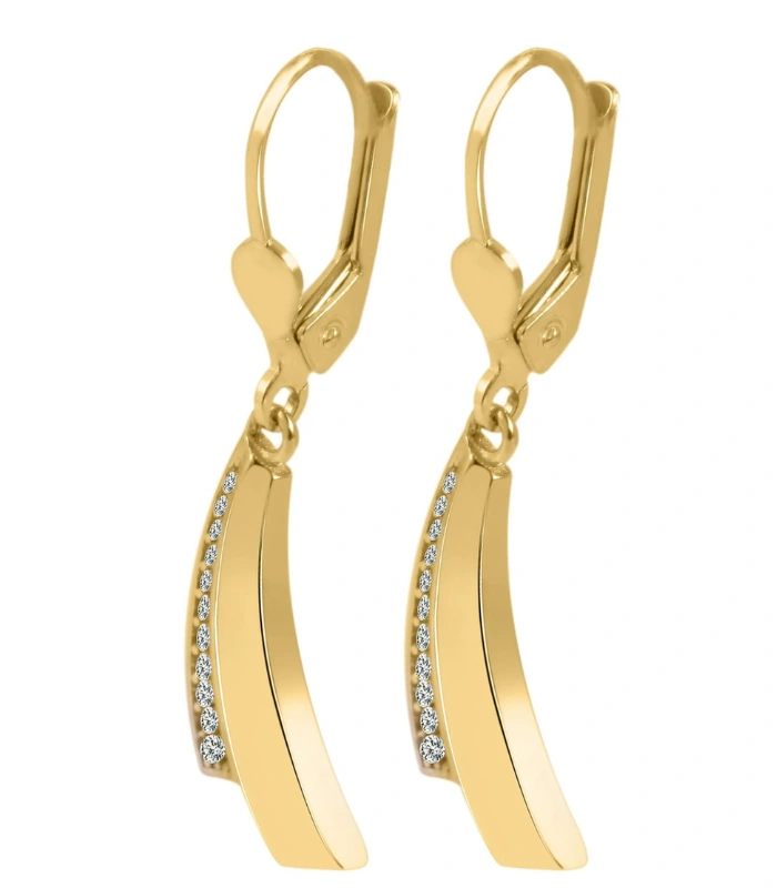 Boucles d’oreilles pendantes en or 375/- « Sarai » avec zirconiums, 9 carats, or jaune