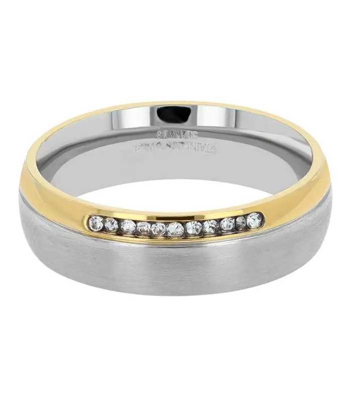 3 (8) « Heart's Duo » Bague partenaire pour femmes, en acier inoxydable avec pierres synthétiques, bicolore (couleur argent / couleur or) – Image 3
