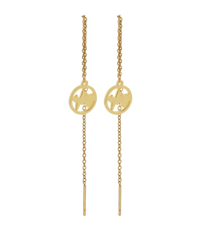 Akzent Edelstahl Ohrhänger zum Durchziehen mit IP Beschichtung, runder Anhänger mit Herzschlag, goldfarbig - 1