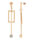 Boucle d’oreille Akzent en acier inoxydable avec pierre Swarovski, rectangle ouvert, couleur or, longueur : 7 cm / largeur : 1,3 cm / épaisseur : 0,4 cm – Image 2