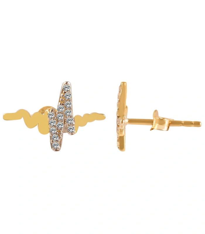 333/- Gold “Healy” Ohrstecker, Herzschlag mit Zirkoniabesatz, 8 Karat, Gelbgold