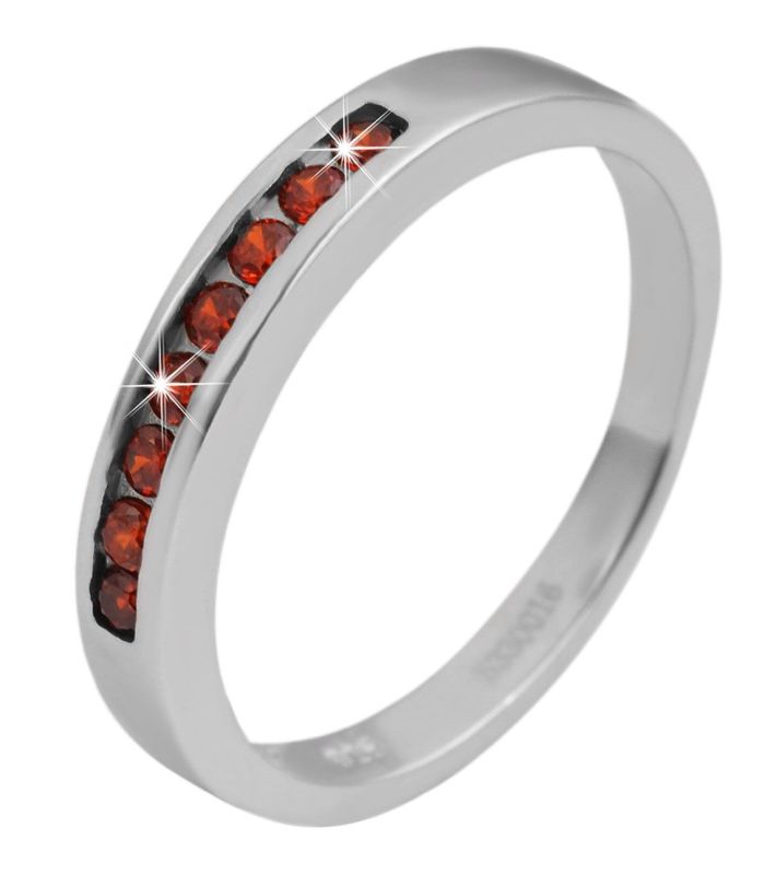 Bague en argent sterling 925 avec zircones rouges, 925/rhodiée