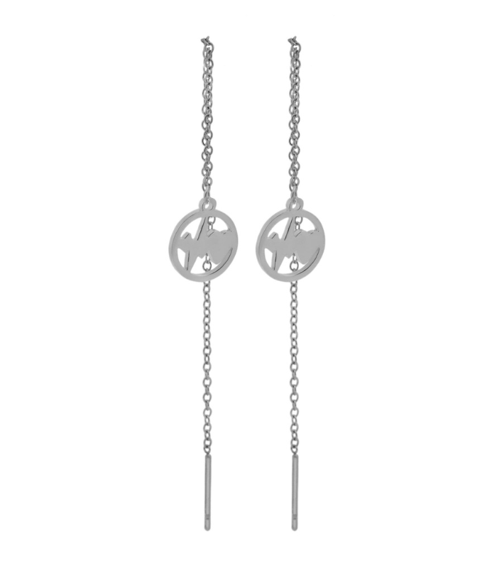 Akzent Edelstahl Ohrhänger zum Durchziehen mit IP Beschichtung, runder Anhänger mit Herzschlag, goldfarbig - 2