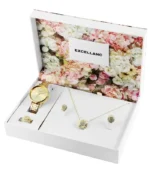 Excellanc Damen Geschenkset mit Uhr, Halskette, Fingerring und Ohrsteckern, silberfarben/schwarz