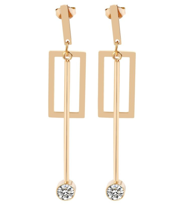 Boucle d’oreille Akzent en acier inoxydable avec pierre Swarovski, rectangle ouvert, couleur or, longueur : 7 cm / largeur : 1,3 cm / épaisseur : 0,4 cm - 1