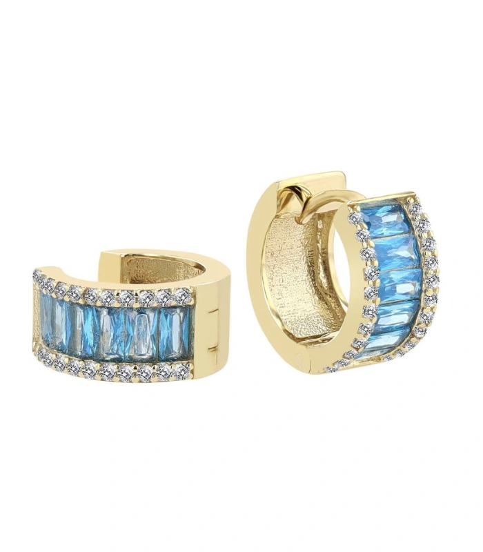 333er Gold Klapp-Creolen “Avala”, Gelbgold, 8 Karat, blauer Zirkoniabesatz