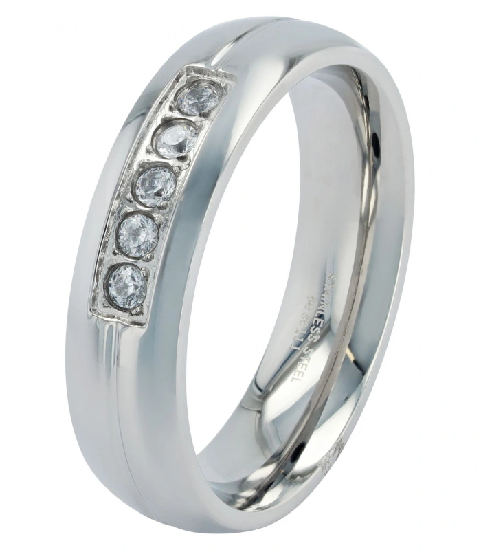Akzent Damen-Partnerring, Edelstahl, Similibesatz, silberfarben