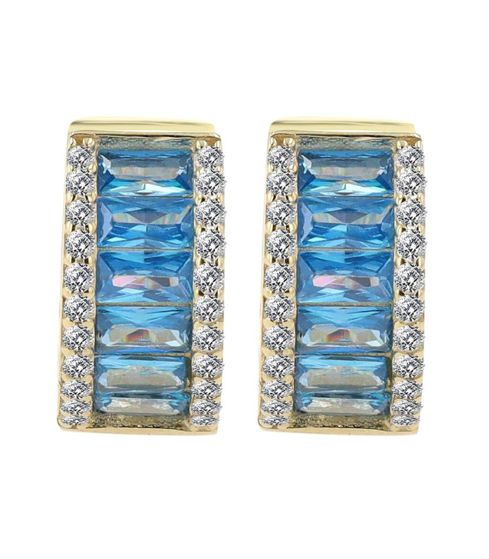 Créoles à cliquet en or 333 « Avala », or jaune, 8 carats, ornées de zirconias bleus - 1