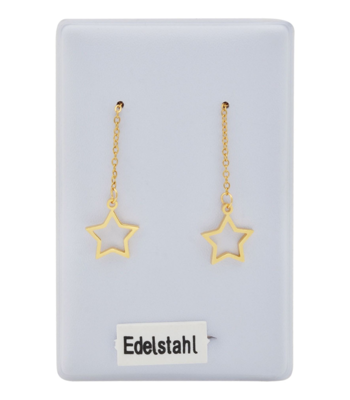 Akzent Edelstahl Ohrhänger zum Durchziehen, Sternanhänger, silberfarbig - 2