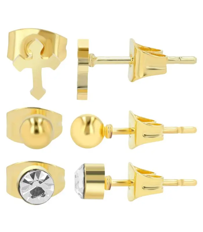 "Soleil", Edelstahl Ohrstecker, 3 Paar, goldfarbig (VE12)