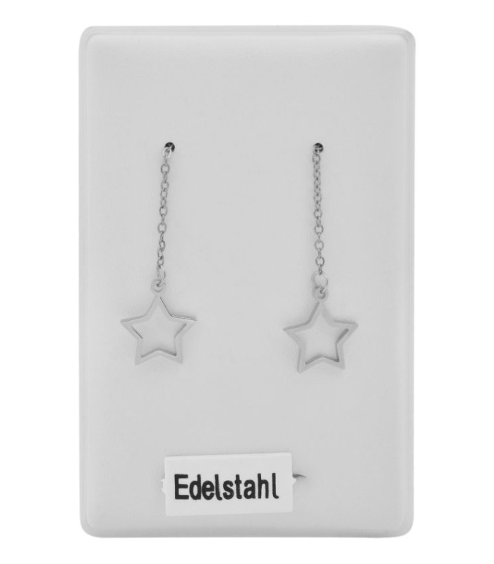 Akzent Edelstahl Ohrhänger zum Durchziehen, Sternanhänger, silberfarbig - 1