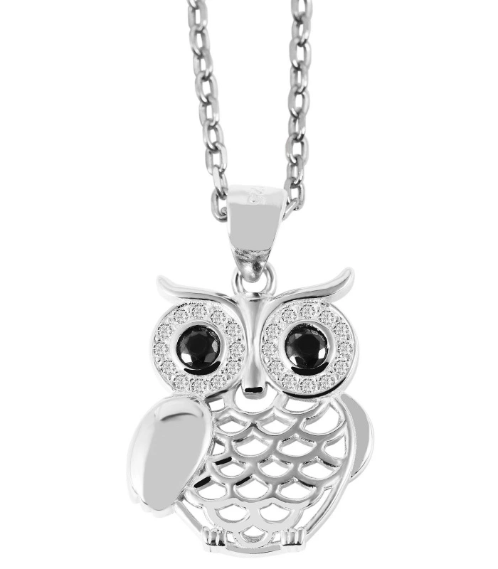 Pendentif en argent véritable 925/- sans chaîne « Beba », chouette ornée de zirconias, 925/rhodié