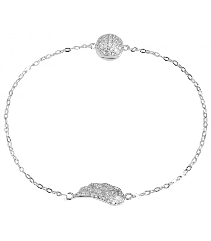 Bracelet pour femme en argent véritable 925/-, pendentif aile avec 57 zircons clairs et fermoir magnétique, rhodié