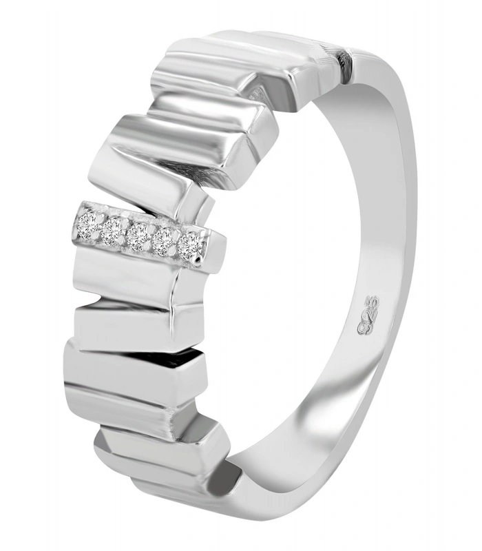 925/- Echt Silber Damenring "Kaira", Zirkoniabesatz & rhodiniert