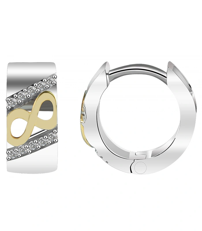 925/- Echt Silber Klapp-Creolen Ariela mit Zirkoniabesatz, “Infinity”, bicolor, 925/rhodiniert