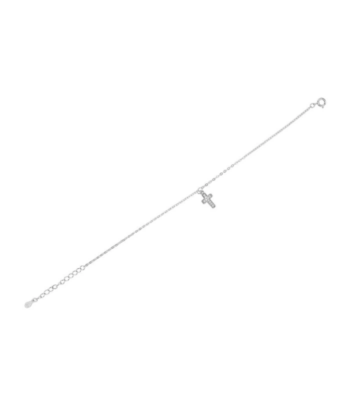 Bracelet en argent véritable 925/- « Fiony », rhodié, avec pendentif croix serti de zirconias