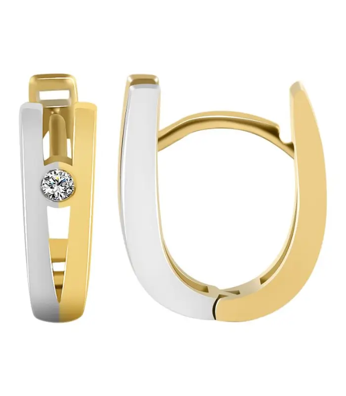 Créoles à charnière "Aleksi" en or 333/-, forme en U, serties de zirconium, bicolores (or jaune et or blanc), 8 carats